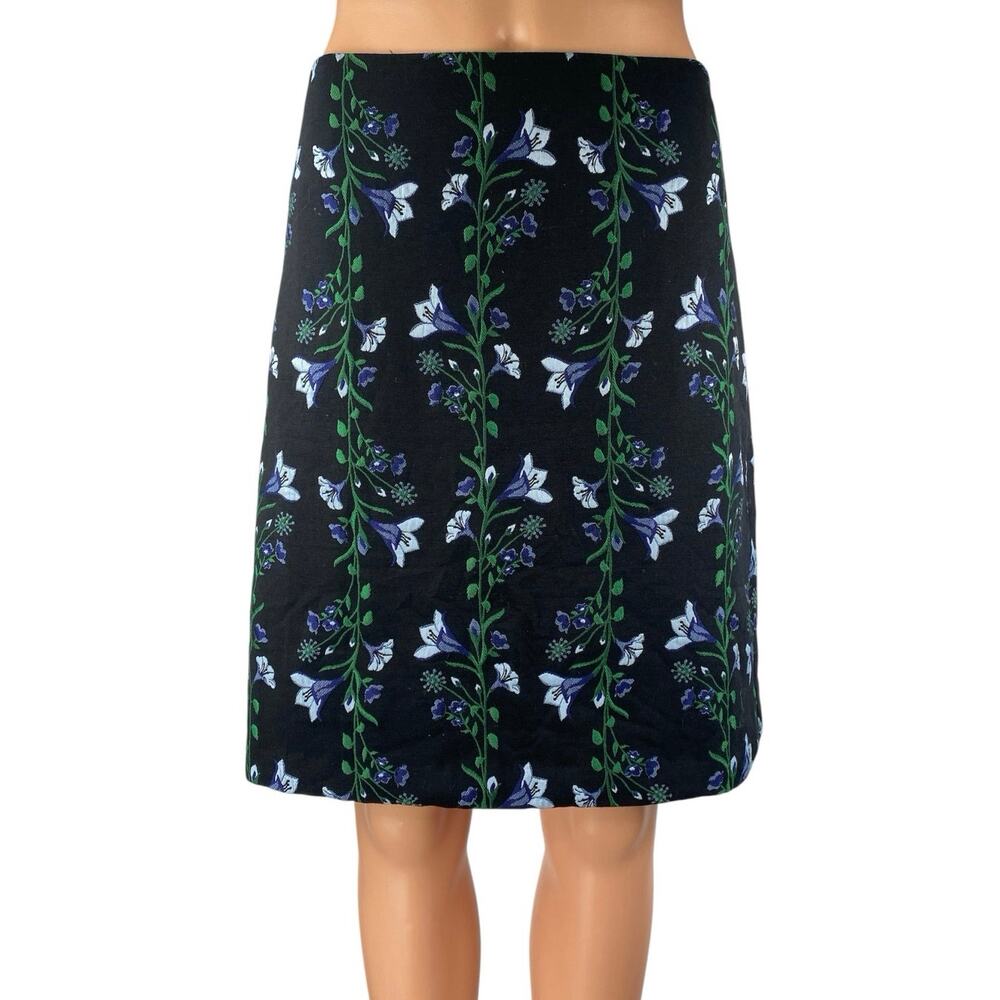 Ann Taylor Black Multicolor Garland Floral Zipper Knee Length A-line Skirt Sz 0